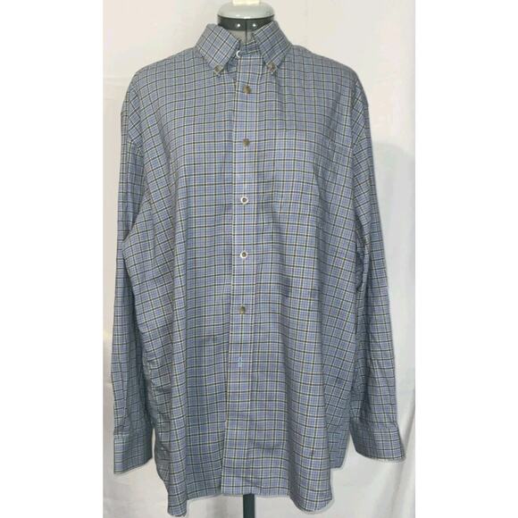 LL Bean Shirt Mens Size L Blue Wrinkle Resistant Button Down Long Sleeve Plaid - Picture 1 of 10